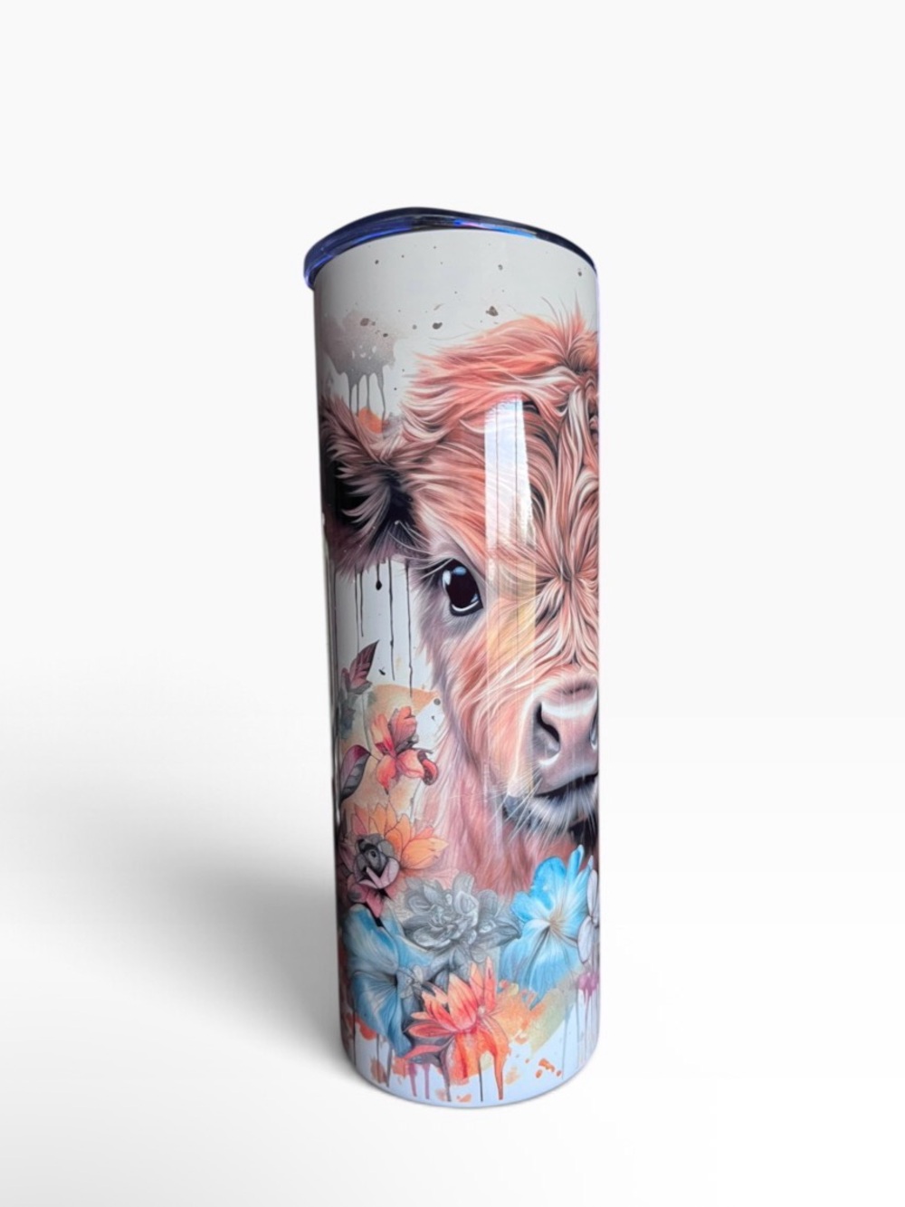 Floral Highland Cow Travel Tumbler - 20oz
